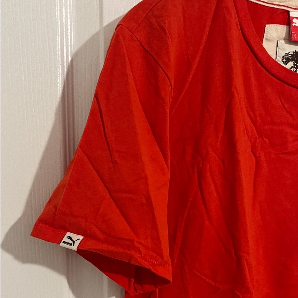 Puma Men's Red V-Neck Short Sleeve Tee 100% Cotton Athletic Sporty Blokecore - Picture 3 of 7